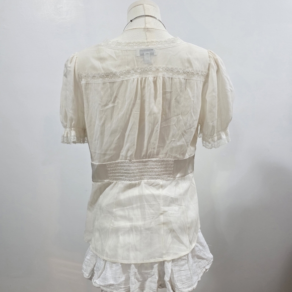 SOLD.   Bebe white Vintage Corset style silk lace vneck top - Picture 4 of 5